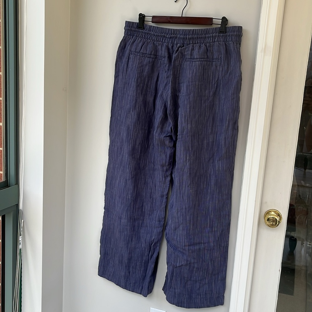 Athleta Cabo Linen Textured Blue Wide Leg Pants - Picture 10 of 14